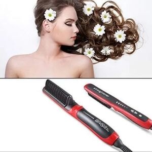 Electric (Red) Hair Straightener Brush 6 Heat Settings Ceramic Plate Beard Care